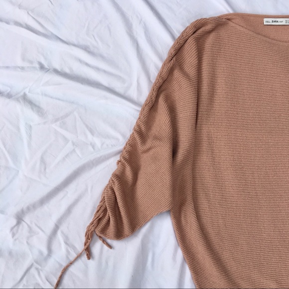 Blush dusty pink Zara slouchy dolman tie sweater - Picture 9 of 14